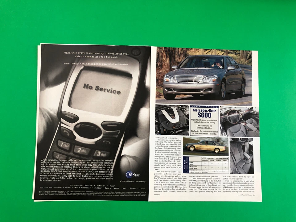 2003 MERCEDES BENZ S600 BMW 760Li ORIGINAL PRINT AD 7 PAGE ROAD TEST PRINTED - Image 4 of 4