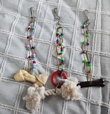Birds  Beads Bird Toy Hanging LOT of 3 NEW Beads Rawhide Rope Chain 10" to 12"