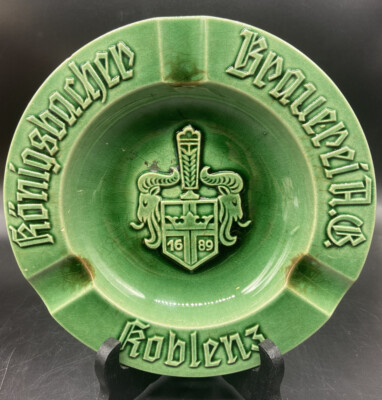 #ad KONIGSBACHER BRAUEREI KOBLENZ VINTAGE GERMAN POTTERY CIGAR ASHTRAY GERMANY GREEN $11.50