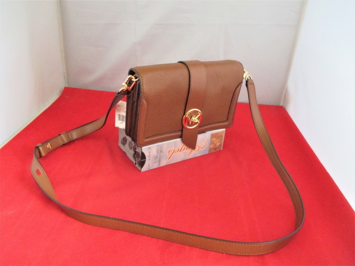 Michael Kors Charm Medium Leather Crossbody Messenger $228 Luggage 