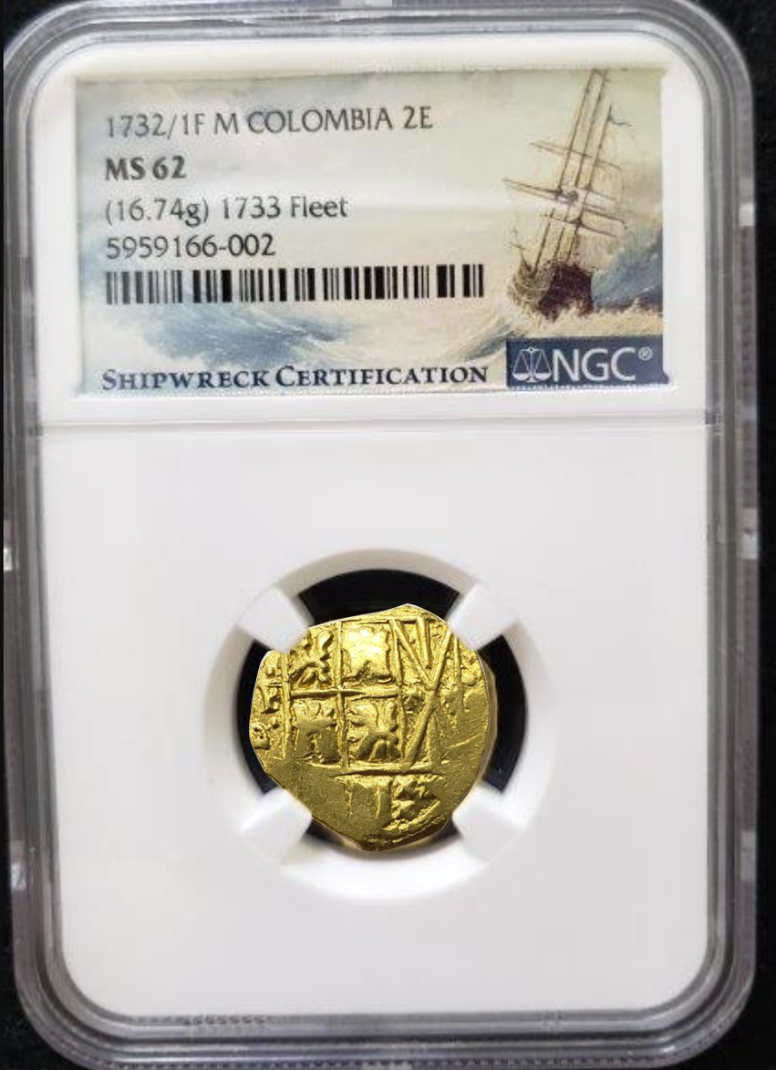 1733 FLEET COLOMBIA 2E 1732/1 NGC 62 FINEST & UNIQUE PIRATE GOLD