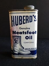 Antique HUBERD'S Genuine Neatsfoot Oil Compound 1/2 Fluid Pint Can - Pre-owned