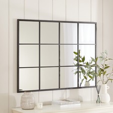Industrial Large Rectangular Window Wall Mirror - Black Metal Frame 120 x 90cm