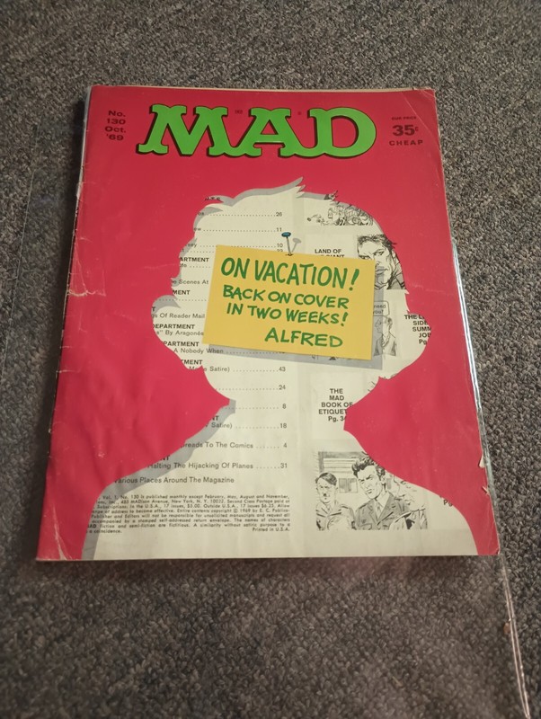 MAD MAGAZINE On Vacation Back on Cover in Two Weeks Alfred No.130 October 1969