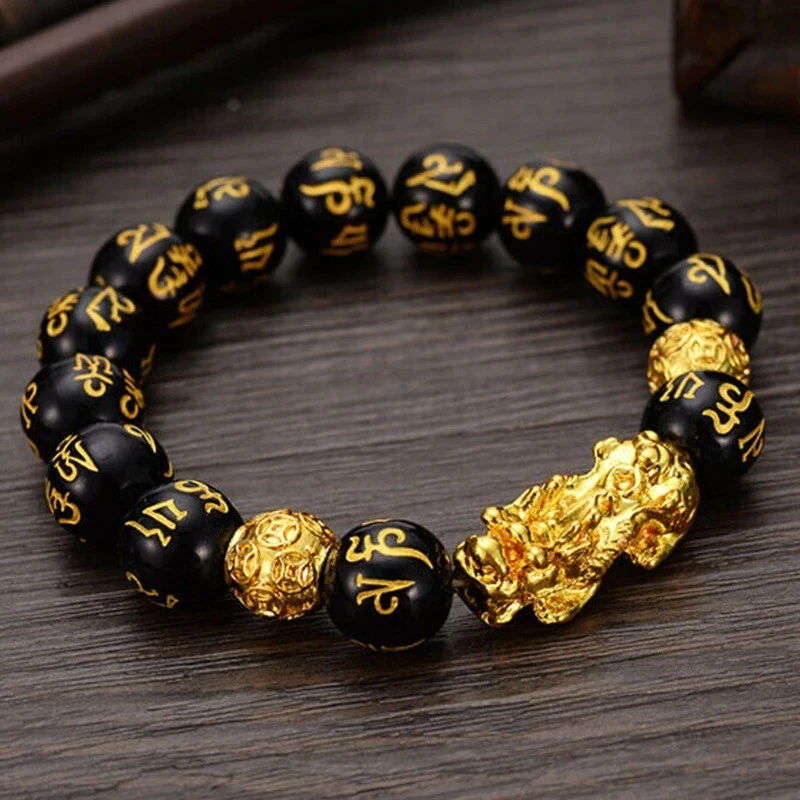 Real feng shui black online obsidian wealth bracelet