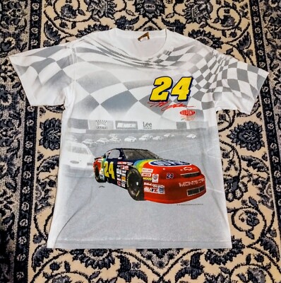 Jeff Gordon Vtg 90s Nascar Dupont Racing AOP Nutmeg Mills Men's Shirt Size L