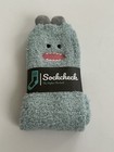 Happy Monster Blue Fuzzy Crew Socks for Women Cute Socks Novelty Socks Fun Socks