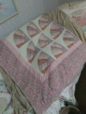 Vintage Handmade Farmhouse Fan Quilt 82" x 84".