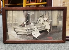 Circa 1900 German Art Nouveau Victorian Billiards Game Embroidered Silk Art