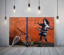 BANKSY HULA BICYCLE GIRL-FRAMED CANVAS GRAFFITI WALL ART PICTURE PAPER PRINT-