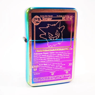 BRAND NEW - BRUSHED STYLED CIGARETTE PETROL LIGHTER - GENGAR CARD