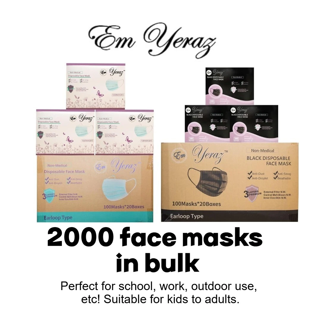 2000 piece bulk Em Yeraz disposable face mask blue black