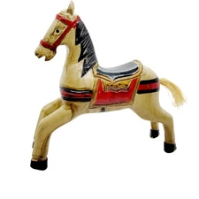 Hand Painted & Carved Wooden Carousel Folk Horse 8" Art Antique Look Old World
