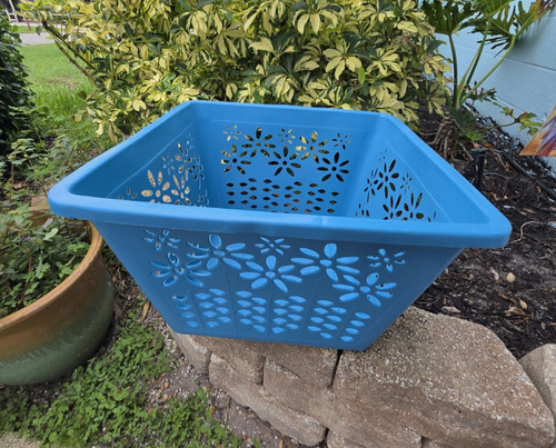 Vintage Retro BLUE Flower Laundry Basket MCM Fesco USA 8994 Rare!