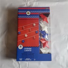 July 4 Patriotic Star String Lights 10 Red White Blue Independence Day Decor NIB