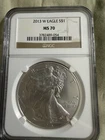 2013 Silver Eagle MS70 NGC