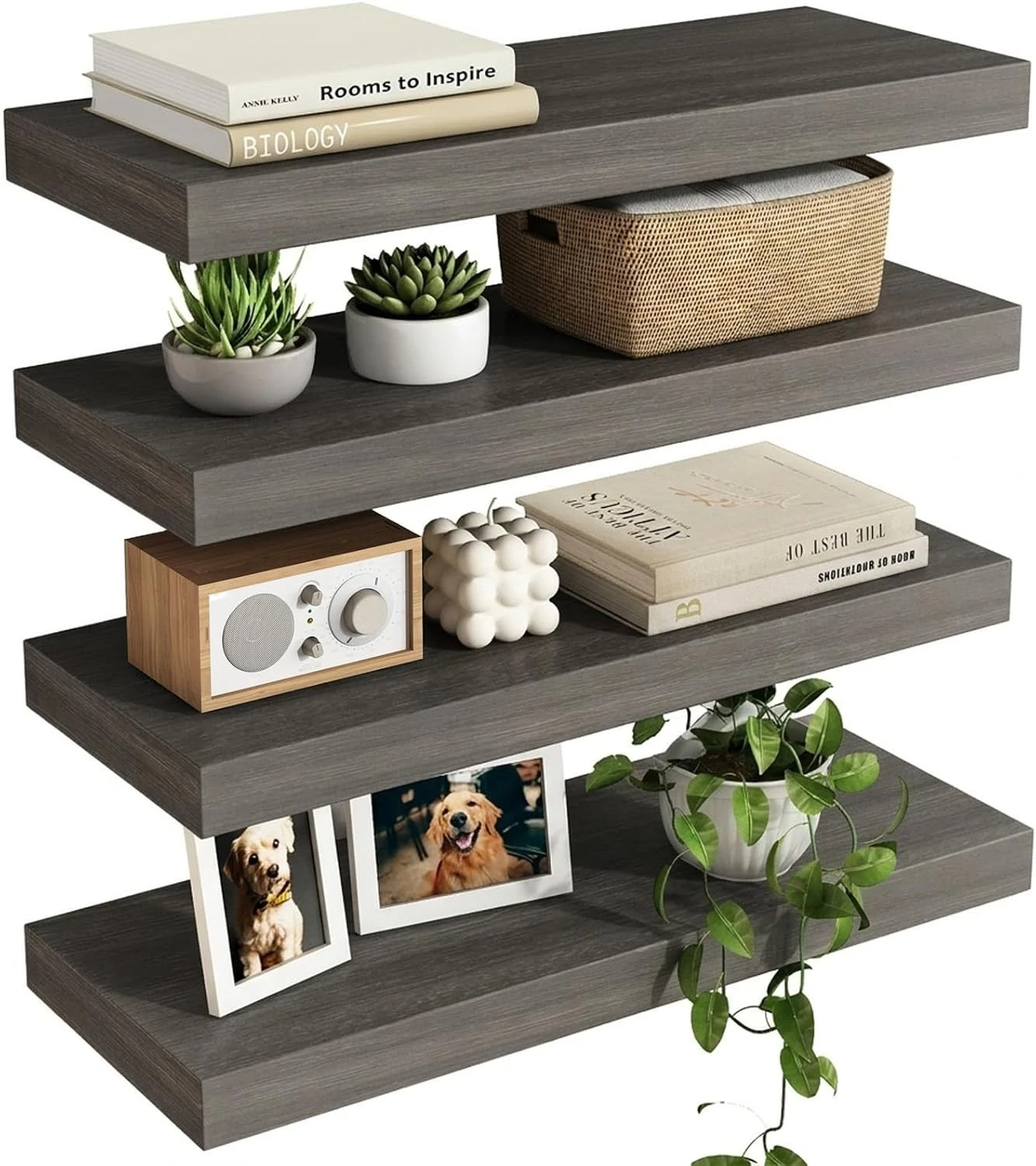 Wall Mounted Floating Shelves Rustic Wood 15.8 Inch Set of 4 Gray Fixwal