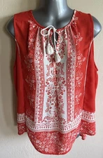 Collective Concepts Blouse Sleeveless Floral Orange Shirt Womens XL