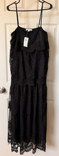 Sleeveless Black Lace Maxi Dress Ruffle Accents Size M