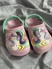 Crocs Toddler Unicorn Clogs Pink Aqua Size C6 Excellent Condition