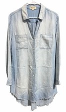 Anthropologie Cloth & Stone Frayed Shirt Dress Light Wash Women’s Size Medium