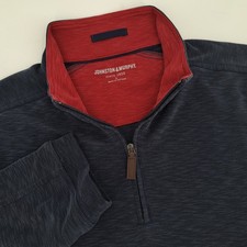 Johnston Murphy Mens Large Pullover Sweater 1/4 Zip Blue Red Modal Polyester