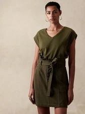 Banana Republic Size XL Cotton Slub Trapunto Top Green V-Neck