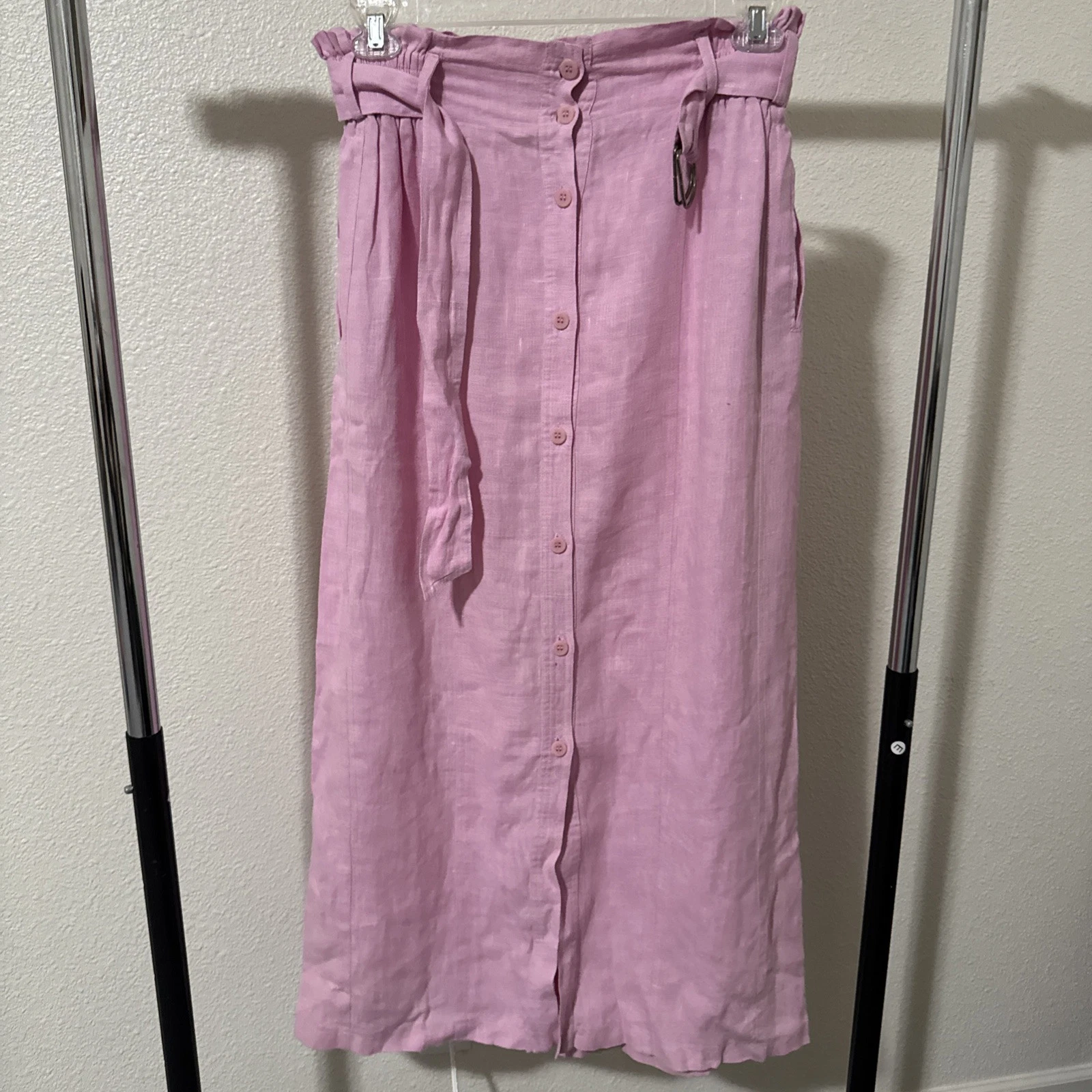 VTG Harve Benard A-line Midi Button Pink 100% Linen Skirt