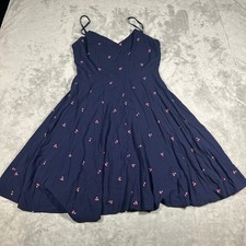 Gap Navy Blue Cherry Print Fit Flare Sundress Smocked Back Rayon Womens Small