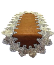 Doily Boutique Table Runner or Doily with Brown Fabric and Gold Vintage Lace