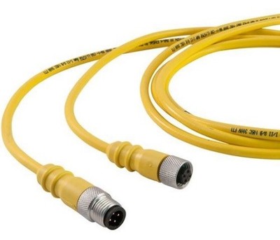 Single Key (M12) Micro-Link Cable, TPE Shielded, Male/4 pole, 8', 22 AWG