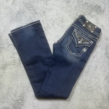 Miss Me Jeans Women's 26x33 Signature Boot Rhinestone Flap Pockets Bootcut