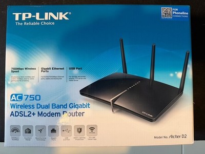 TP-Link Archer D2 AC750 WLAN Dual Band Gigabit ADSL2+ 4-Port Modem Router