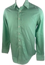 Charles Tyrwhitt Non Iron Slim Fit Dress Shirt Mens Large 16/36 Green Stripes