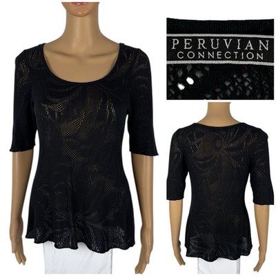 Peruvian Connection Womens Small Top Knit Open Knit Pima Cotton Short Sleeve