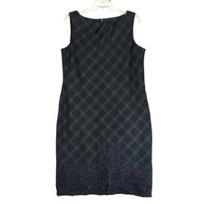 Vestido midi Talbots negro verde vaina a cuadros talla 16 mezcla de lana encaje ribete Academia