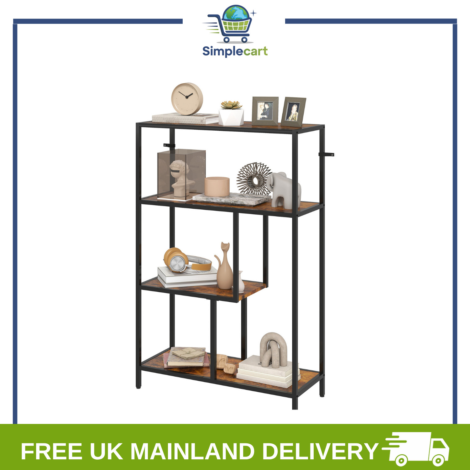 4-Tier Bookshelf with Metal Frame, Display Storage Shelving Unit