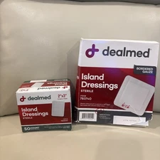 Dealmed ~ Sterile Bordered Gauze Island Dressings 2" X 3" (50) + 6 X 6” (23)