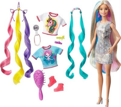 Barbie Fantasy Hair Doll, Blonde, with 2 Decorated 11.5 inches, Multicolor