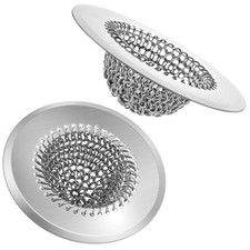 2 PCS Chainlink Kitchen Sink Drain Strainer, Anti-Rust Reversible Easy Clean Sin
