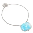 Natural Larimar Gemstone Handmade 925 Sterling Silver Jewelry Necklace 18" j119