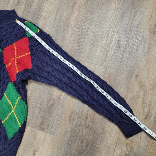 Vintage GAP Sweater Blue Diamond Argyle Cabke Knit 90s Preppy Size Medium - Picture 7 of 7