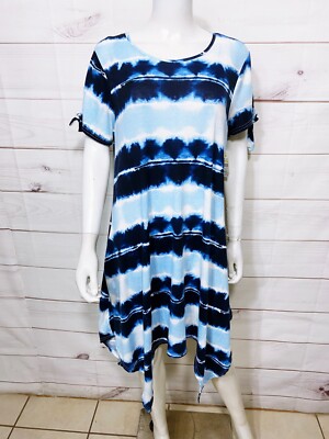 Bobbie Brooks Womens Dress Size 1X Blue White Stretch Short