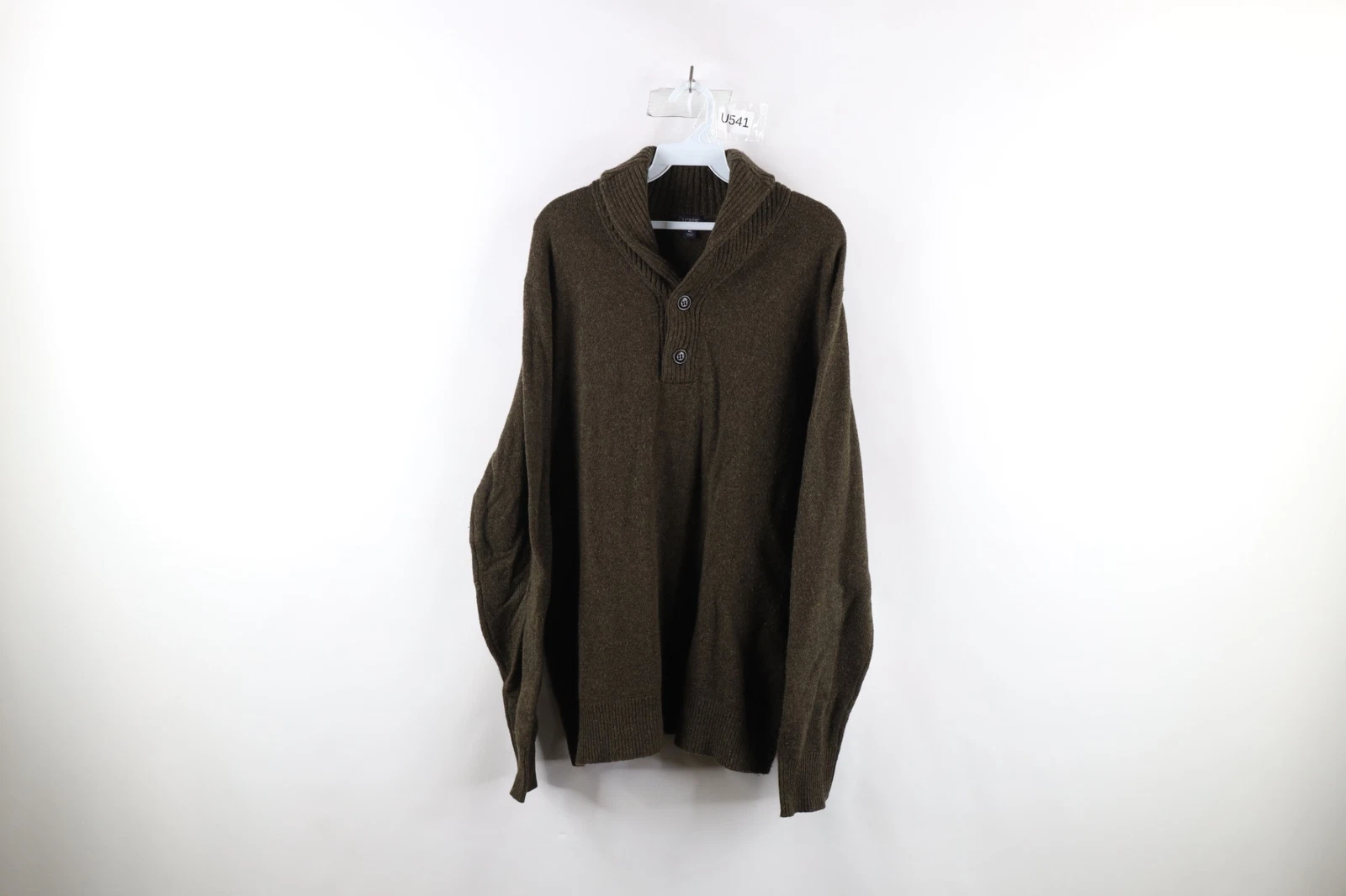 J Crew Mens Size XL Blank Lambswool Knit Button Shawl Sweater Heather Green