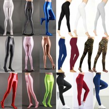 Women Silky Shiny High Waist Leggings Sports Yoga Pants Fitness Dance Trousers/⇖