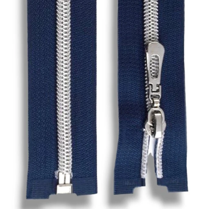 NDL Spirale Reißverschluss 6mm Blau Silber Robust Jacke, Weste ,Teilbar bis 80cm