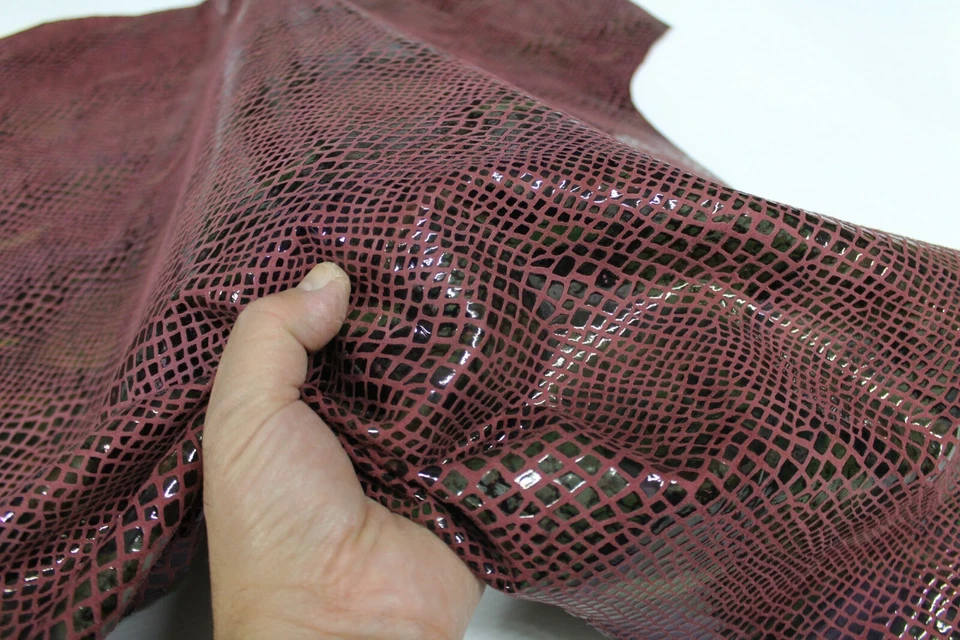 SNAKE PRINT ON WINE Italian Goatskin Goat leather skins 6-8sqf 0.7mm #A6913 - Image 4 of 4