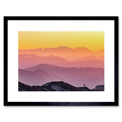 Misty Mountain Wunderschönes Sonnenaufgangspanorama Gerahmter Kunstdruck 30x40cm