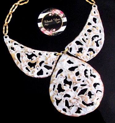 VTG RUNWAY RARE NAPIER BERTOLLI  WHITE BRUTALIST ''MOLTEN LAVA'' BIB NECKLACE EXC 