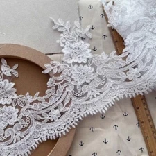 Bright White Floral Embroidery Trim Bridal Fabric Veil Fabric Alencon Lace Trim